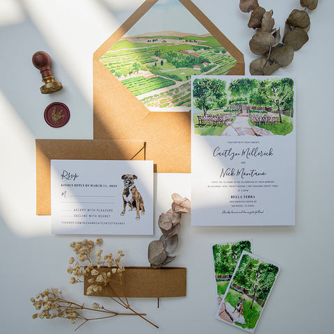 Hand Painted Bespoke Wedding Invitation Suites with Venue Illustration 85