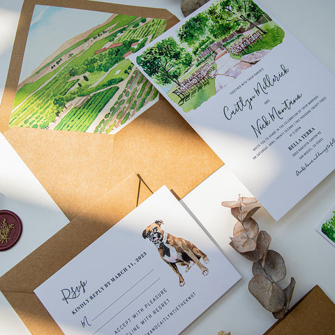 Hand Painted Bespoke Wedding Invitation Suites with Venue Illustration 85