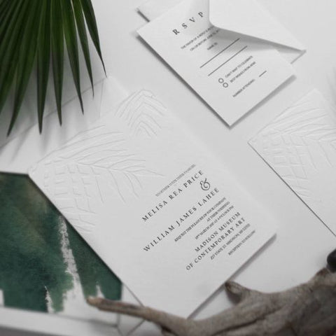 Blind Embossing Palm Leave Wedding Invitation 32, Embossed Wedding Invitation |Palm Leave Invitation| Sweet Dates Prints