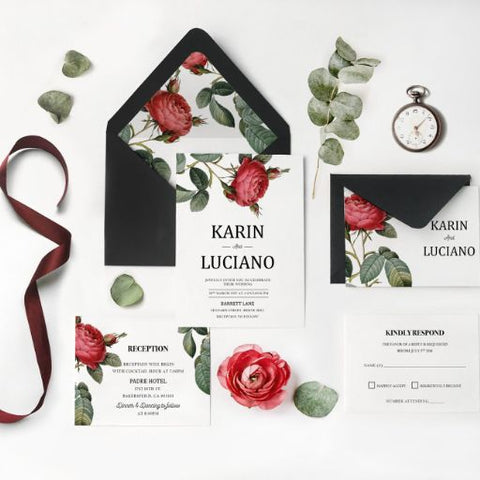 Burgundy Wedding Invitations | Roses Invitation | Sweet Dates Prints