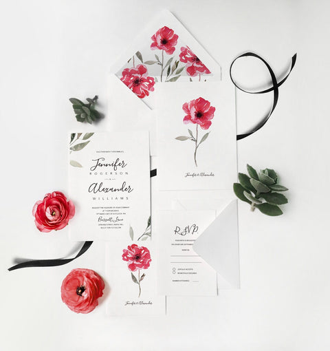 Red Wedding Invitation | Poppy Wedding Invitation | Sweet Dates Prints