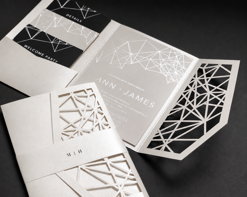 Sophisticated Laser Cut Pocket Folder Wedding Invitation 68 - SAMPLE