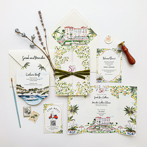 Hand-Painted Amalfi Romantic Wedding Invitation 106