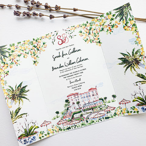 Hand-Painted Amalfi Romantic Wedding Invitation 106