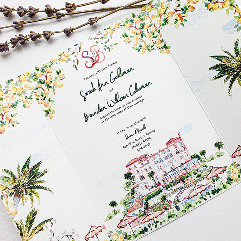 Hand-Painted Amalfi Romantic Wedding Invitation 106