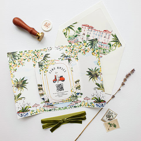 Hand-Painted Amalfi Romantic Wedding Invitation 106