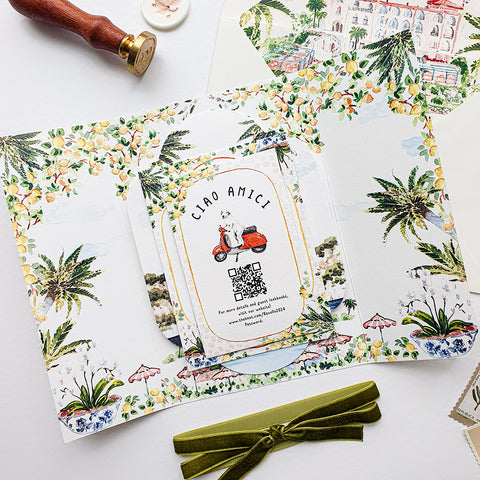 Hand-Painted Amalfi Romantic Wedding Invitation 106