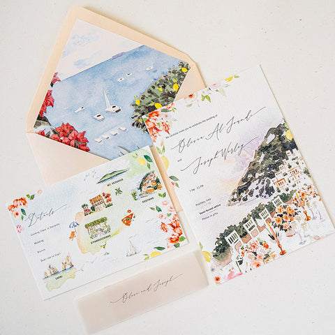 Hand-Painted Amalfi Romantic Wedding Invitation 106