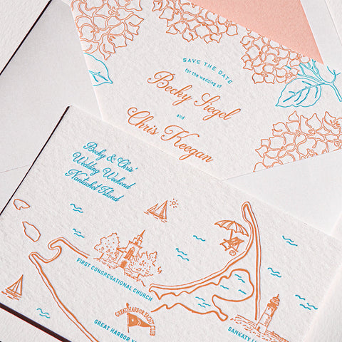 Vibrant Letterpress Wedding Invitation with Pocket Folder 92