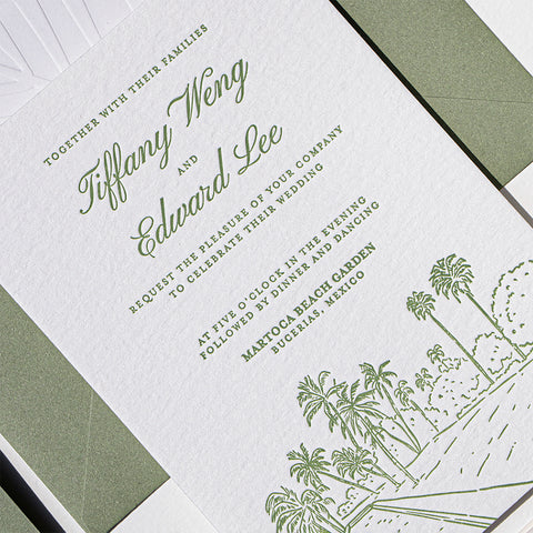 Elegant Sage Letterpress Wedding Invitation 94