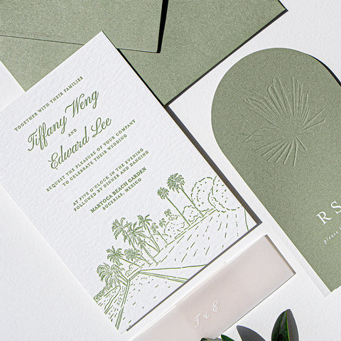 Elegant Sage Letterpress Wedding Invitation 94