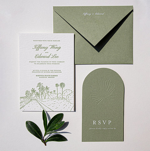 Elegant Sage Letterpress Wedding Invitation 94