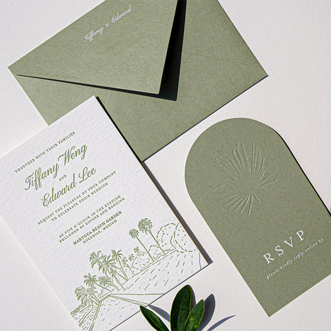 Elegant Sage Letterpress Wedding Invitation 94
