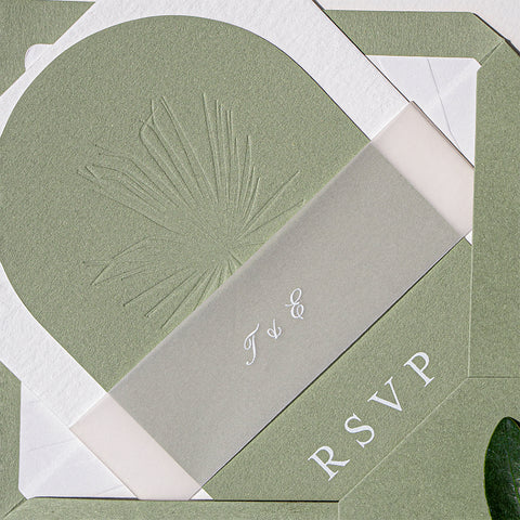 Elegant Sage Letterpress Wedding Invitation 94
