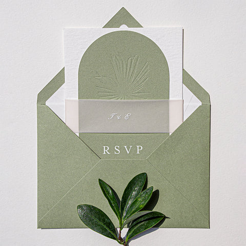Elegant Sage Letterpress Wedding Invitation 94