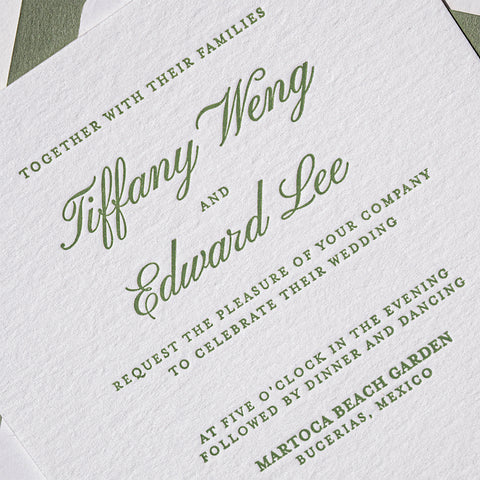 Elegant Sage Letterpress Wedding Invitation 94