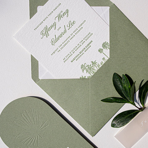 Elegant Sage Letterpress Wedding Invitation 94