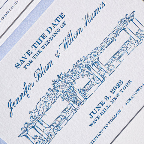 Blue Letterpress Wedding Invitation with Pocket Folder 94