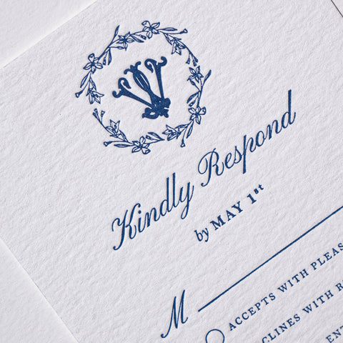 Blue Letterpress Wedding Invitation with Pocket Folder 95