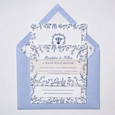 Blue Letterpress Wedding Invitation with Pocket Folder 91