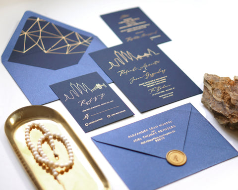 City Skyline Gold Foil Wedding Invitation 66
