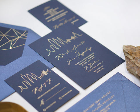 City Skyline Gold Foil Wedding Invitation 66