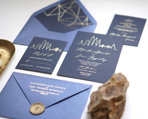 City Skyline Gold Foil Wedding Invitation 66