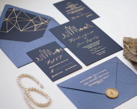 City Skyline Gold Foil Wedding Invitation 66