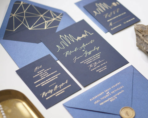 City Skyline Gold Foil Wedding Invitation 66