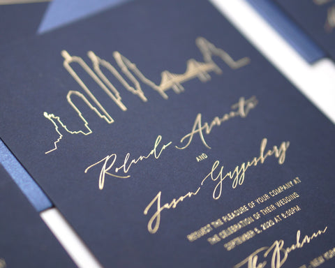 City Skyline Gold Foil Wedding Invitation 66