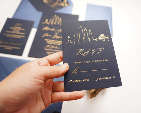 City Skyline Gold Foil Wedding Invitation 66