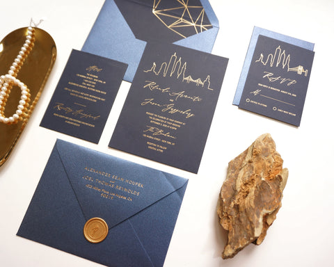 City Skyline Gold Foil Wedding Invitation 66