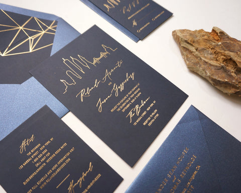 City Skyline Gold Foil Wedding Invitation 66
