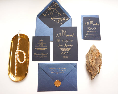 City Skyline Gold Foil Wedding Invitation 66