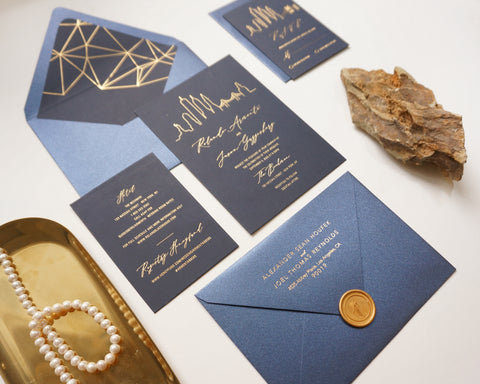 City Skyline Gold Foil Wedding Invitation 66