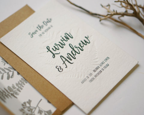 Letterpress Woodland Fern Modern Save The Dates 60