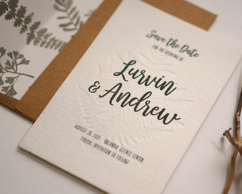 Letterpress Woodland Fern Modern Save The Dates 60