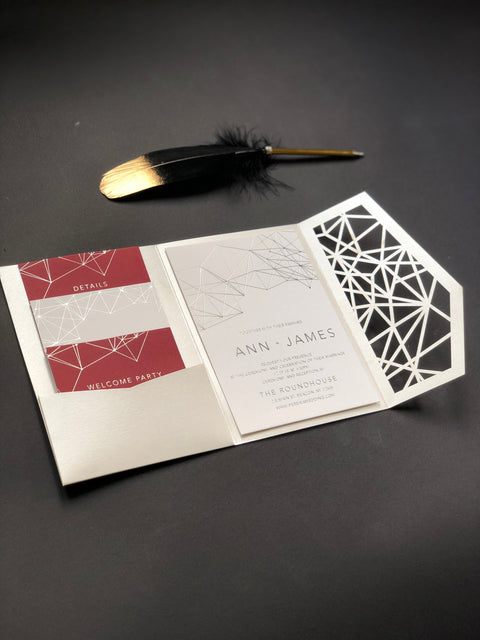 Sophisticated Laser Cut Pocket Folder Wedding Invitation 68 - SAMPLE