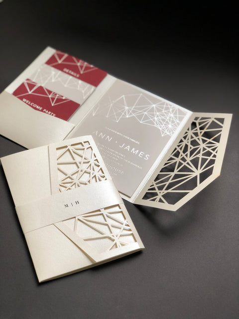 Sophisticated Laser Cut Pocket Folder Wedding Invitation 68 - SAMPLE