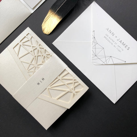 Sophisticated Laser Cut Pocket Folder Wedding Invitation 68 - SAMPLE