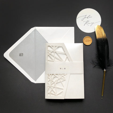 Sophisticated Laser Cut Pocket Folder Wedding Invitation 68 - SAMPLE