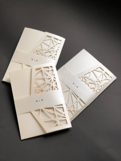 Sophisticated Laser Cut Pocket Folder Wedding Invitation 68 - SAMPLE