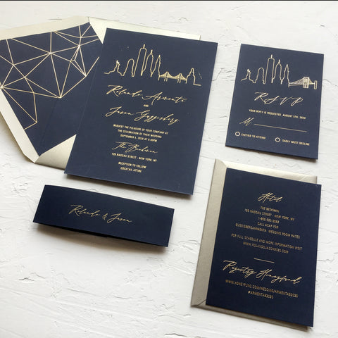 City Skyline Gold Foil Wedding Invitation 66