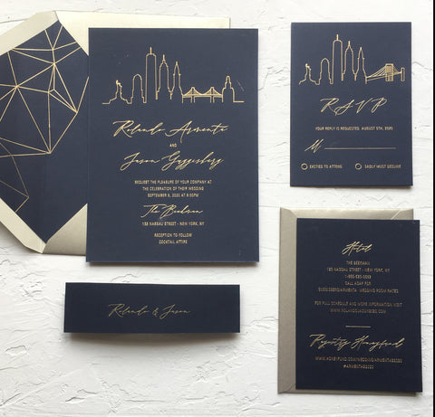 City Skyline Gold Foil Wedding Invitation 66