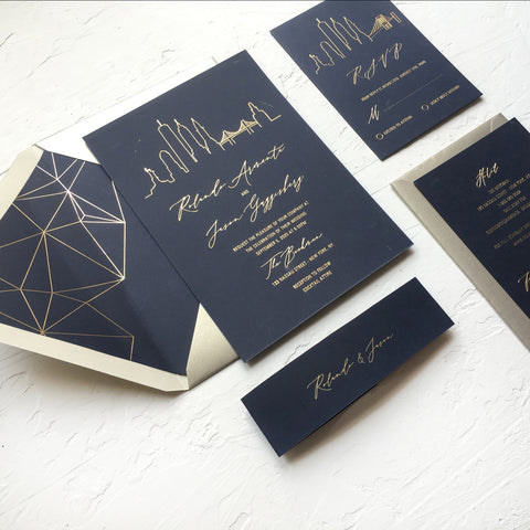 City Skyline Gold Foil Wedding Invitation 66