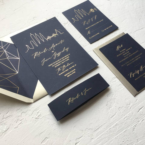 City Skyline Gold Foil Wedding Invitation 66