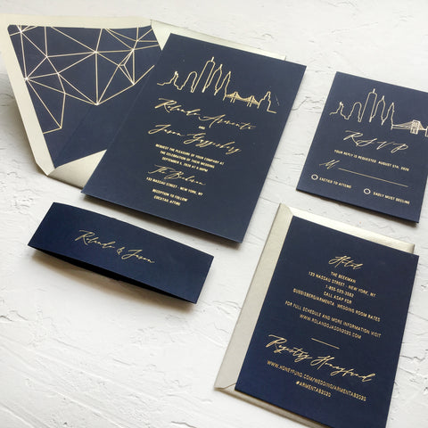 City Skyline Gold Foil Wedding Invitation 66