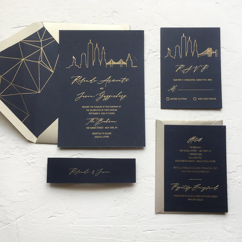 City Skyline Gold Foil Wedding Invitation 66