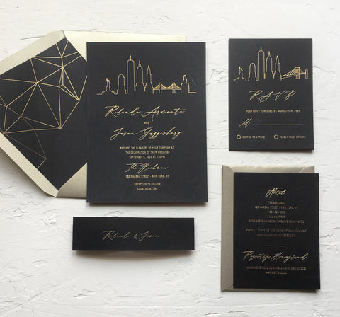 City Skyline Gold Foil Wedding Invitation 66