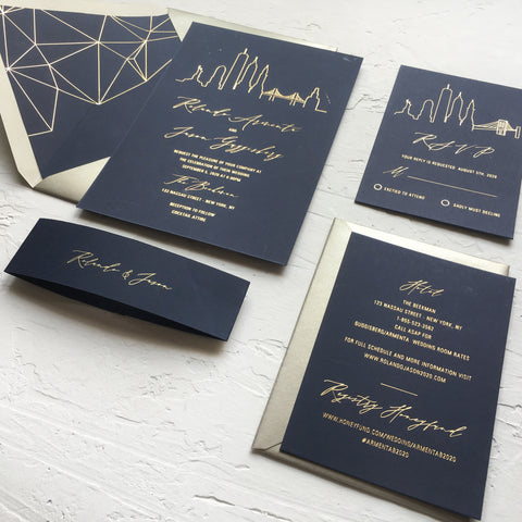 City Skyline Gold Foil Wedding Invitation 66